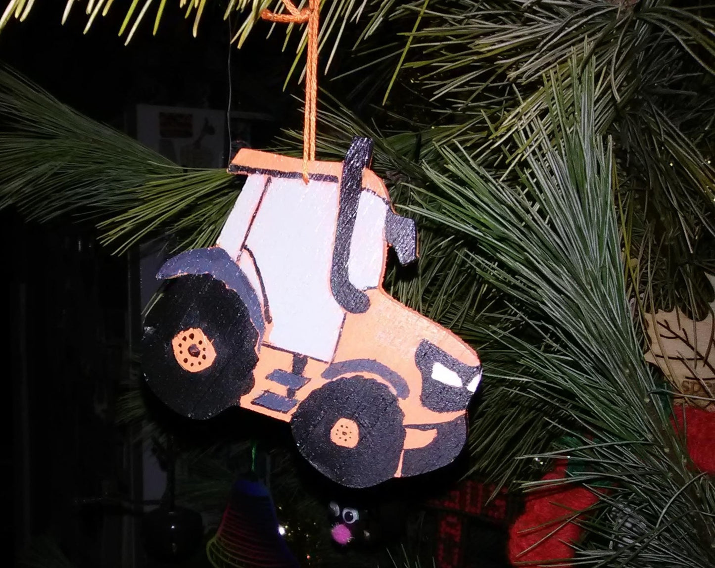 Orange Tractor Christmas Ornament
