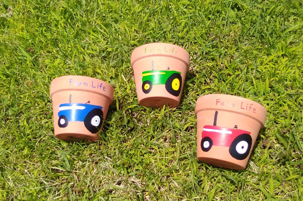 Terra Cotta Tractor Decorated Pots